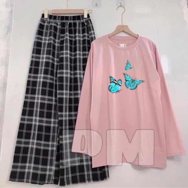 [Mã WASTHI giảm 10K đơn 50K] Bộ quần kẻ áo bướm