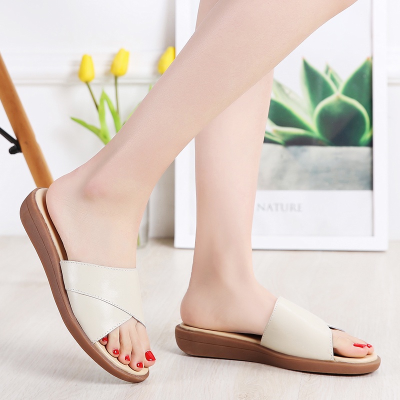 Dép Sandal Xỏ Ngón Đế Xuồng Bằng Da Thật Năm Màu Tùy Chọn Kích Thước 35-41
