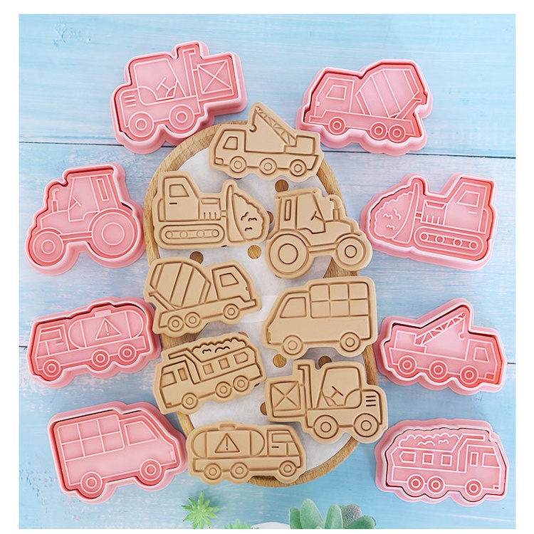Set 8 Khuôn Làm Bánh Quy Tạo Hình Xe Công Trường Dễ Thương