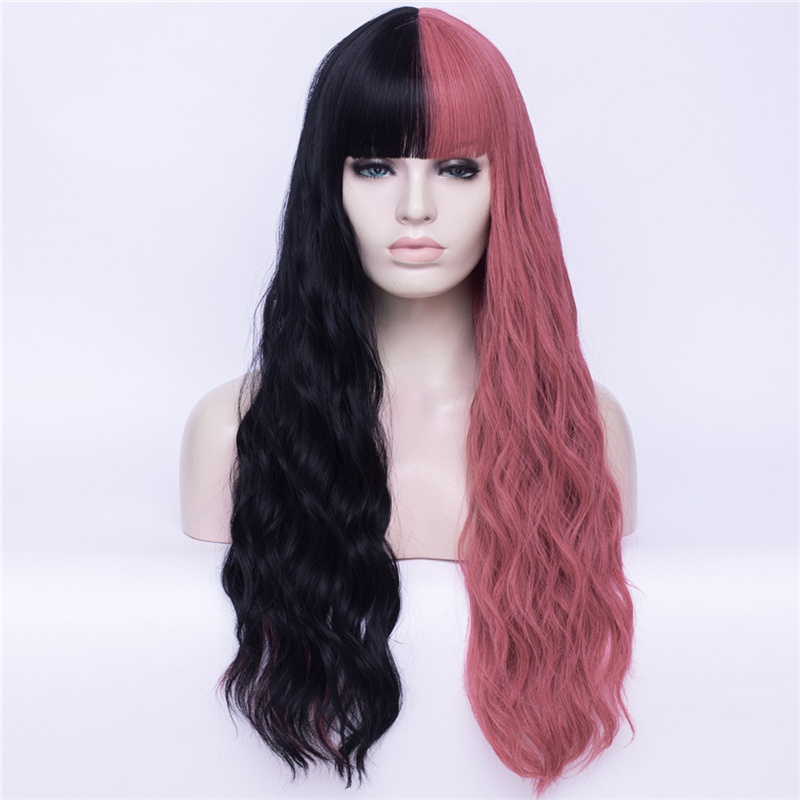 Women'S Fashion Gradient Color Straight Bangs Corn Hot Big Wave Curly Hair Wig