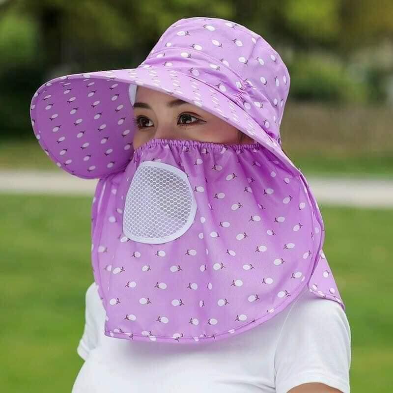 Mũ Nón Rộng Vành Rộng Chống Nắng Cực Mát Có Khẩu Trang 2 Lớp Bảo Vệ Sức Khỏe Kèm Dây Thắt