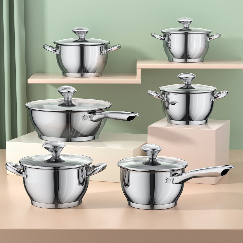 ♧❒▲Kaisa Villa bộ nồi inox Đức 6 món cao cấp chảo chiên súp sữa ấm đun nước dùng được cho bếp từ