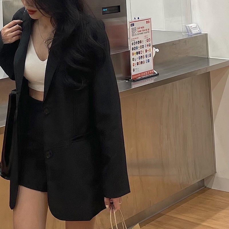 Blazer màu nâu tây-đen