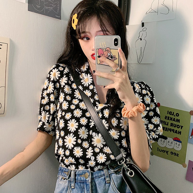 Áo Sơ Mi Ngắn Tay Dáng Rộng In Hoa Cúc Xinh Xắn Cho Nữ | BigBuy360 - bigbuy360.vn