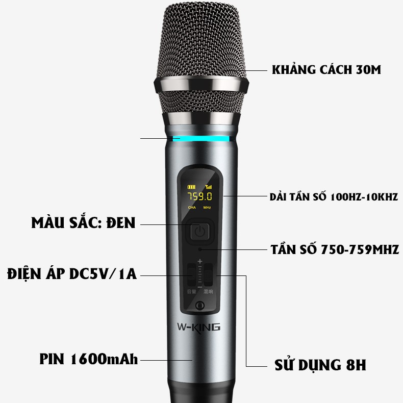 Loa Karaoke Bluetooth W King T9 Công Suất 80W Kèm Micro Bluetooh- Loa Kéo Karaoke, Loa Hát Karaoke Bluetooth Đèn LED RGB