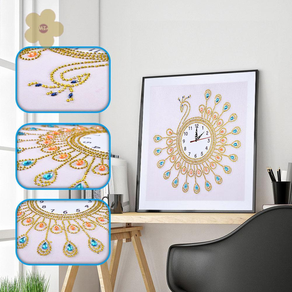 Bộ Tranh Đính Đá Tự Làm Hình Đồng Hồ Chim Công Độc Đáo