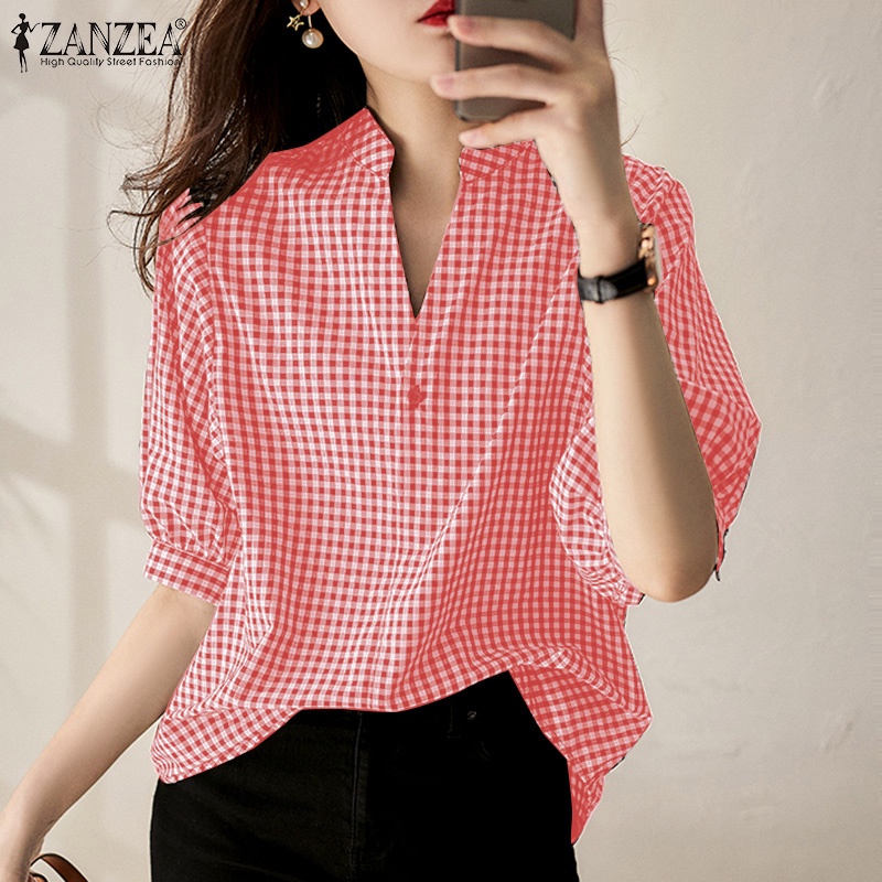 Áo nữ Zanzea tay lửng cổ chữ V thời trang Hàn Quốc