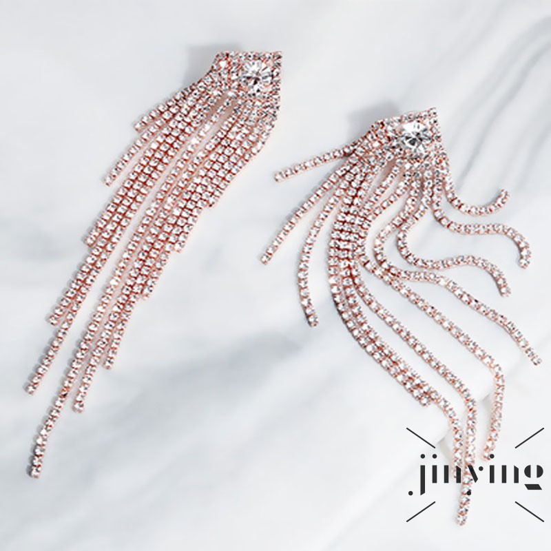 GETNOIVAS Đôi khuyên tai tua rua dài đính đá nhân tạo phong cách Âu Mỹ bohemian thời trang