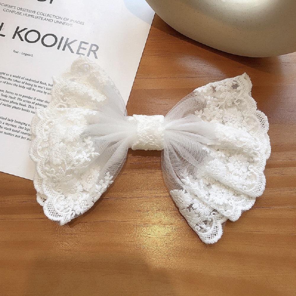 Kẹp Tóc Nơ Ren Màu Ngà Thời Trang Cho Nữ