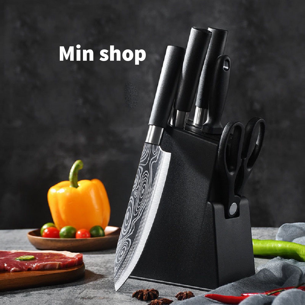 Bộ Dao nhà bếp thép không gỉ, thái rau, chặt xương, cắt, đa chức năng (Min Shop)