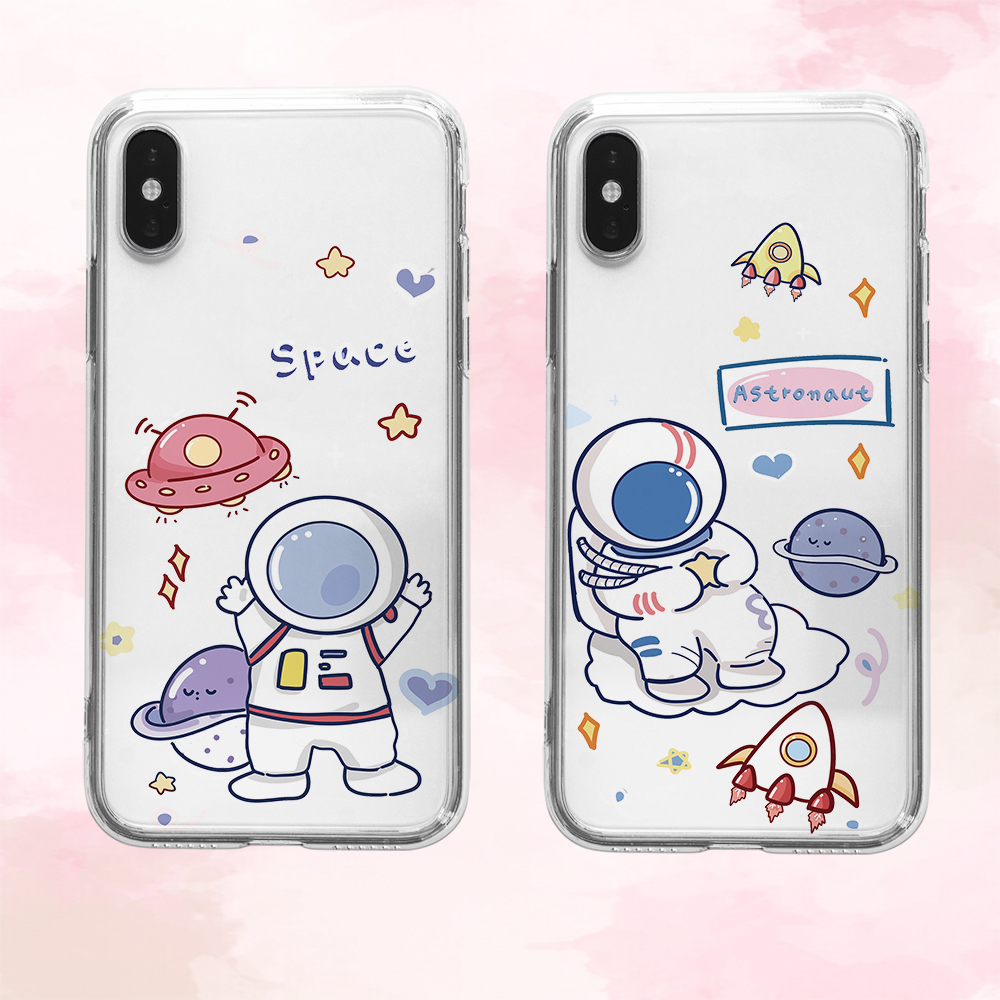 iPhone 12 PRO MAX iPhone 11 pro max iPhone x xr xs max iPhone 8 plus 7 plus SE2020 6 6s Plus space Cartoon spaceman Casing Phone Case Transparent Soft TPU Cover