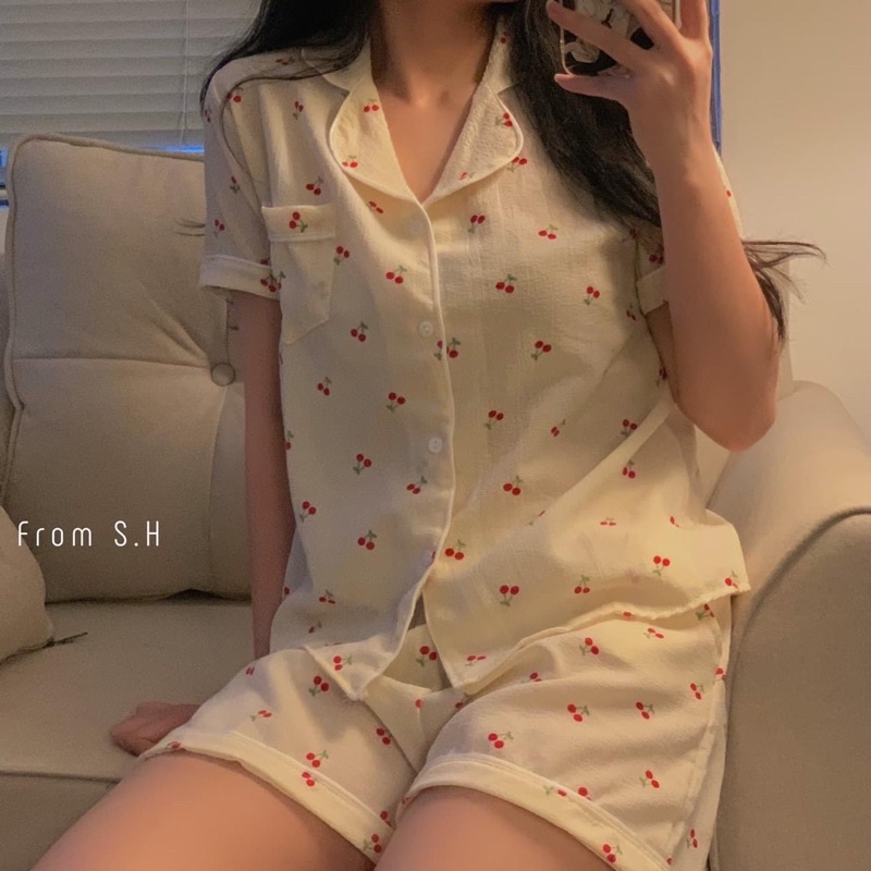 Bộ pijama cộc tay in hoạ tiết cute mặc ở nhà, bộ ngủ mặc mùa hè, set ngủ mặc ở nhà form vừa