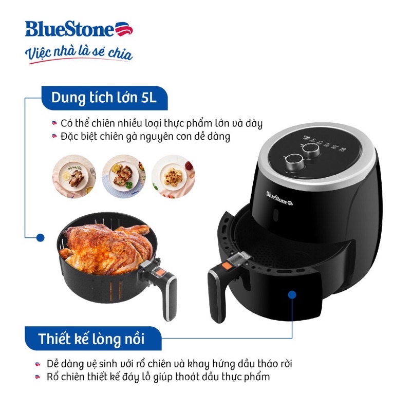 DEAL HOT HÀNG SẴN CHÍNH HÃNG BẢO HÀNH 2 NĂM/ Nồi chiên không dầu cơ 5L BlueStoneAFB-5870
