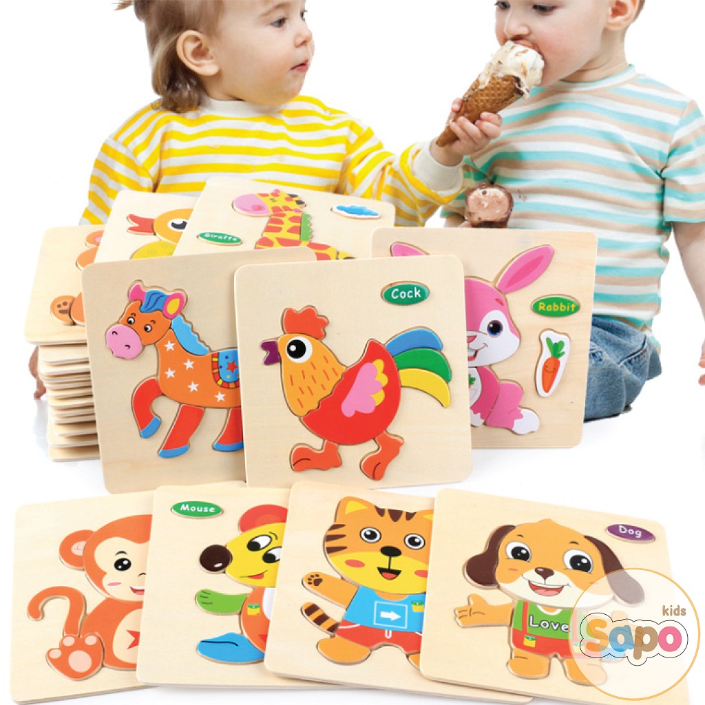 Tranh ghép hình bằng gỗ 3D nổi cho bé vừa xếp hình vừa học tiếng anh tranh ghép hình cho bé SAPO KIDS