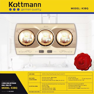 Đèn sưởi nhà tắm 3 bóng kottmann K3BQ, bảo hành 3 năm.