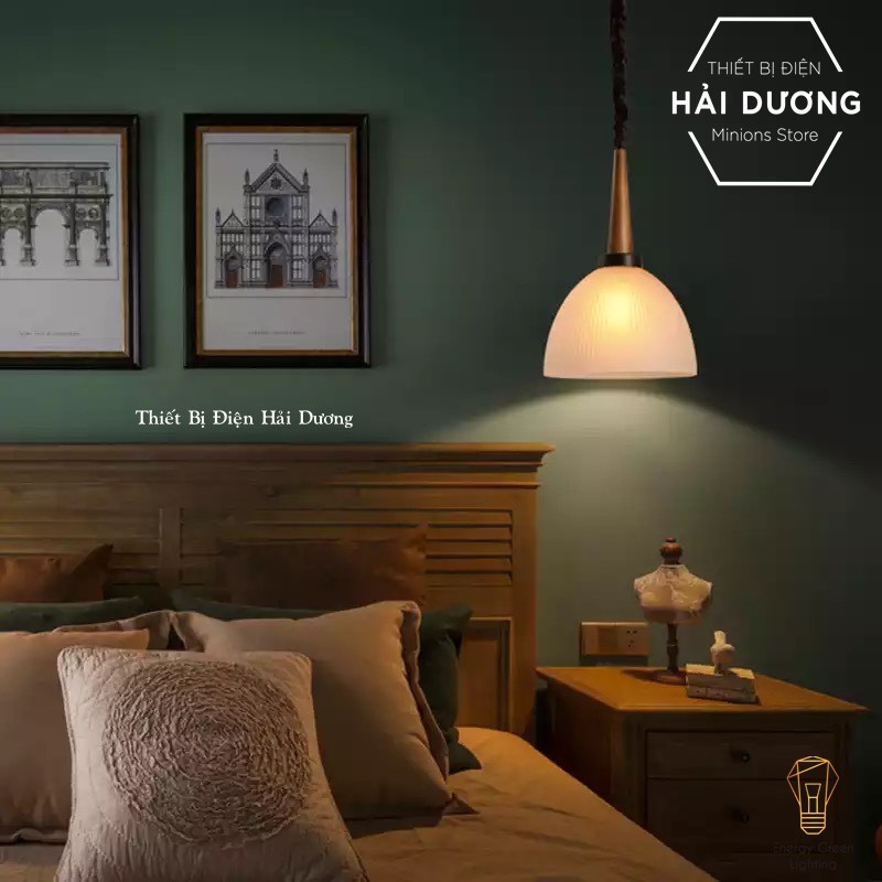 Đèn thả trần decor cao cấp chao thuỷ tinh đui gỗ phong cách tân cổ điển HY-08L+Tặng kèm bóng led 3w