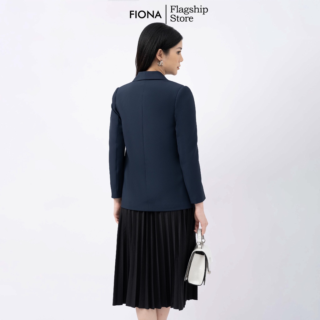 Áo vest nữ dài dáng suông, áp vest nữ công sở+ cổ sam cài 1 cúc túi bổ cơi FIONA  F651441
