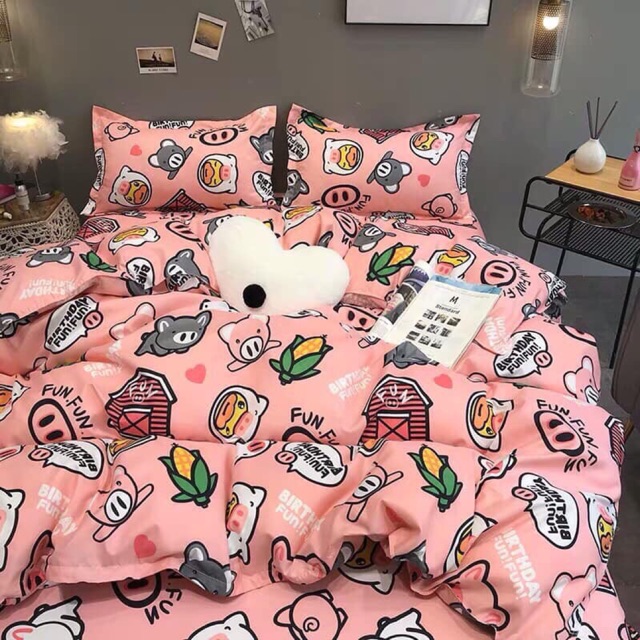 Bộ cotton poly lợn hồng