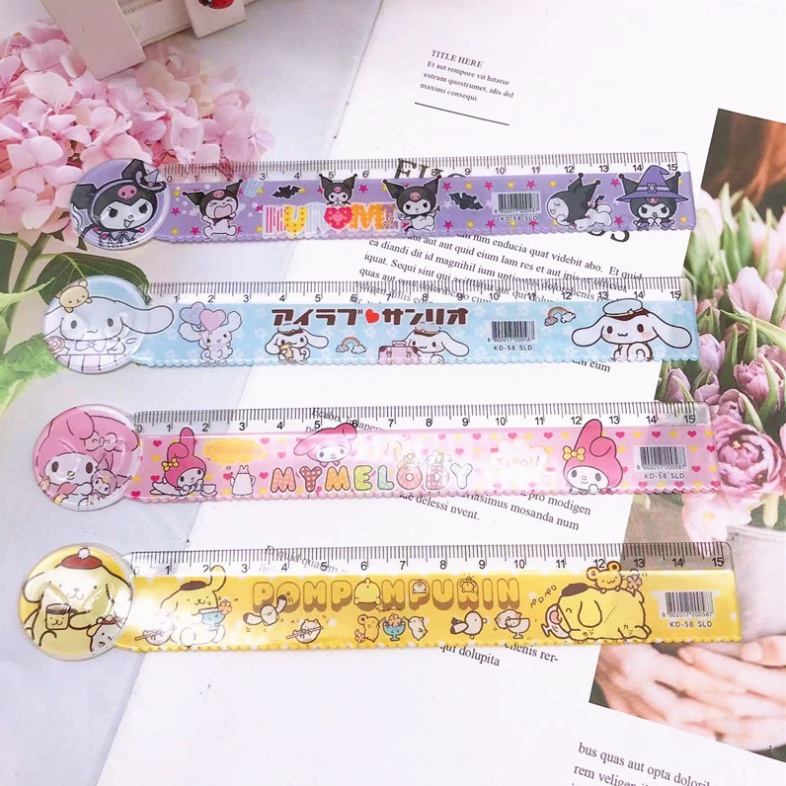Dễ thương Sanrio 15cm thước kẻ phim hoạt hình thước kẻ 15cm thước kẻ sáng tạo cho học sinh văn phòng phẩm đồ dùng học tập