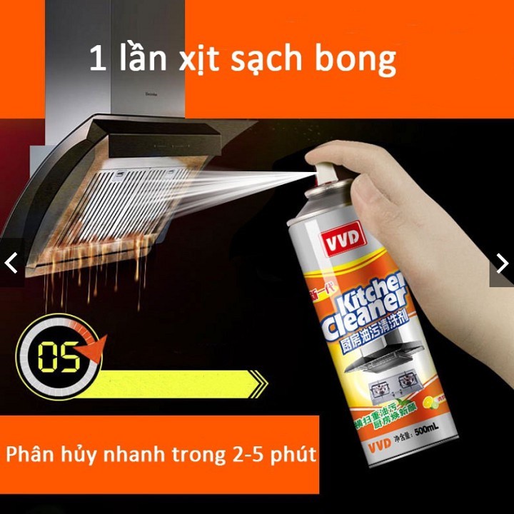 Bình xịt vệ sinh bếp bọt tuyết bình tẩy rửa đa năng siêu sạch Kitchen Clear dung tích 500ml - chai vàng cực mạnh PVN1746