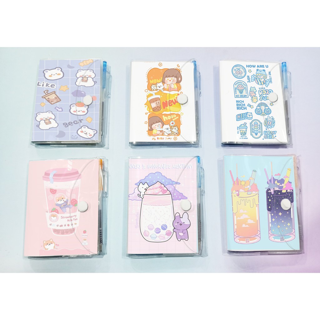 sổ kèm bút trà sữa SB40 sổ kèm bút boba tea hoạt hình cute dễ thương