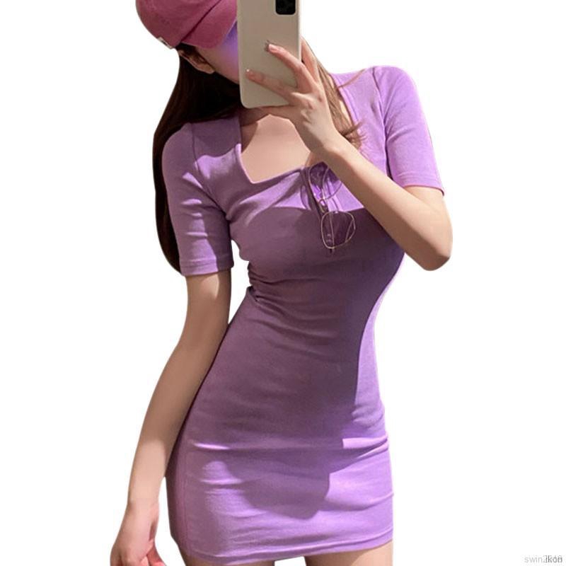 Đầm ôm dáng cổ vuông phong cách retro dự tiệc quyến rũ dành cho nữ