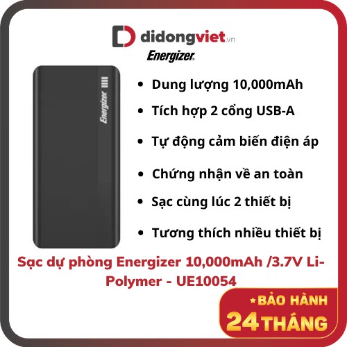 Sạc dự phòng Energizer 10,000mAh /3.7V Li-Polymer - UE10054