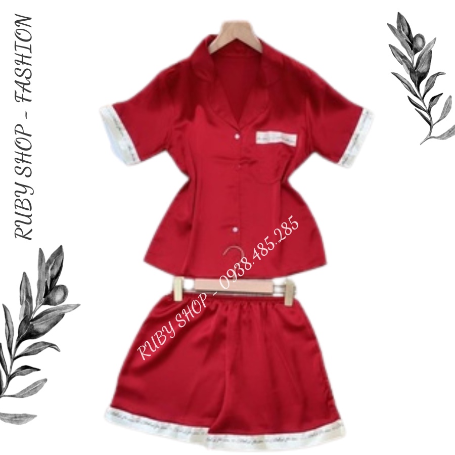 Bộ Pijama Mặc Nhà Quần Cộc Áo Cộc Chất Liệu Lụa Satin Cao Cấp Thương Hiệu Ruby shop P1 - Hàng Cao Cấp