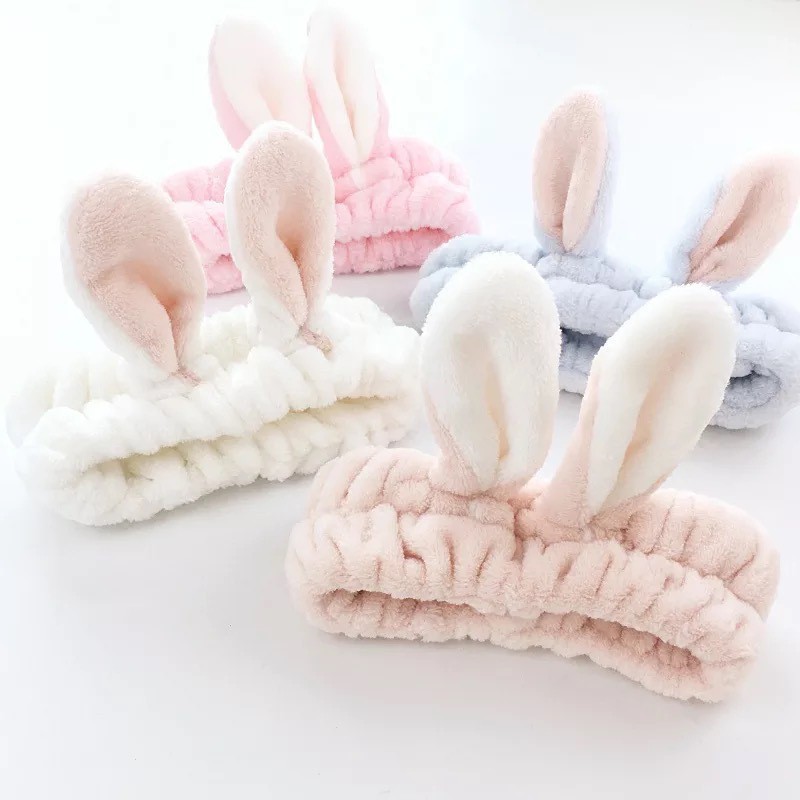 Băng đô turban nơ tai thỏ vải nhung 3D mềm mịn dễ thương