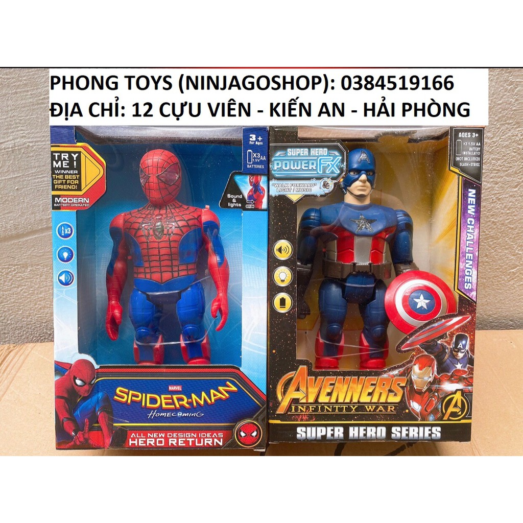 Đồ chơi mô hình người nhện và siêu anh hùng captain có đèn và nhạc cực đẹp (ảnh thật shop tự chụp)