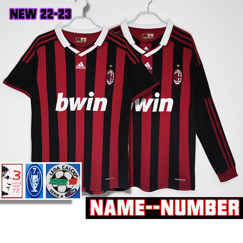 Áo Thun Bóng Đá Ngắn Tay Phong Cách retro 2009-10 AC Milan Size s-2xl