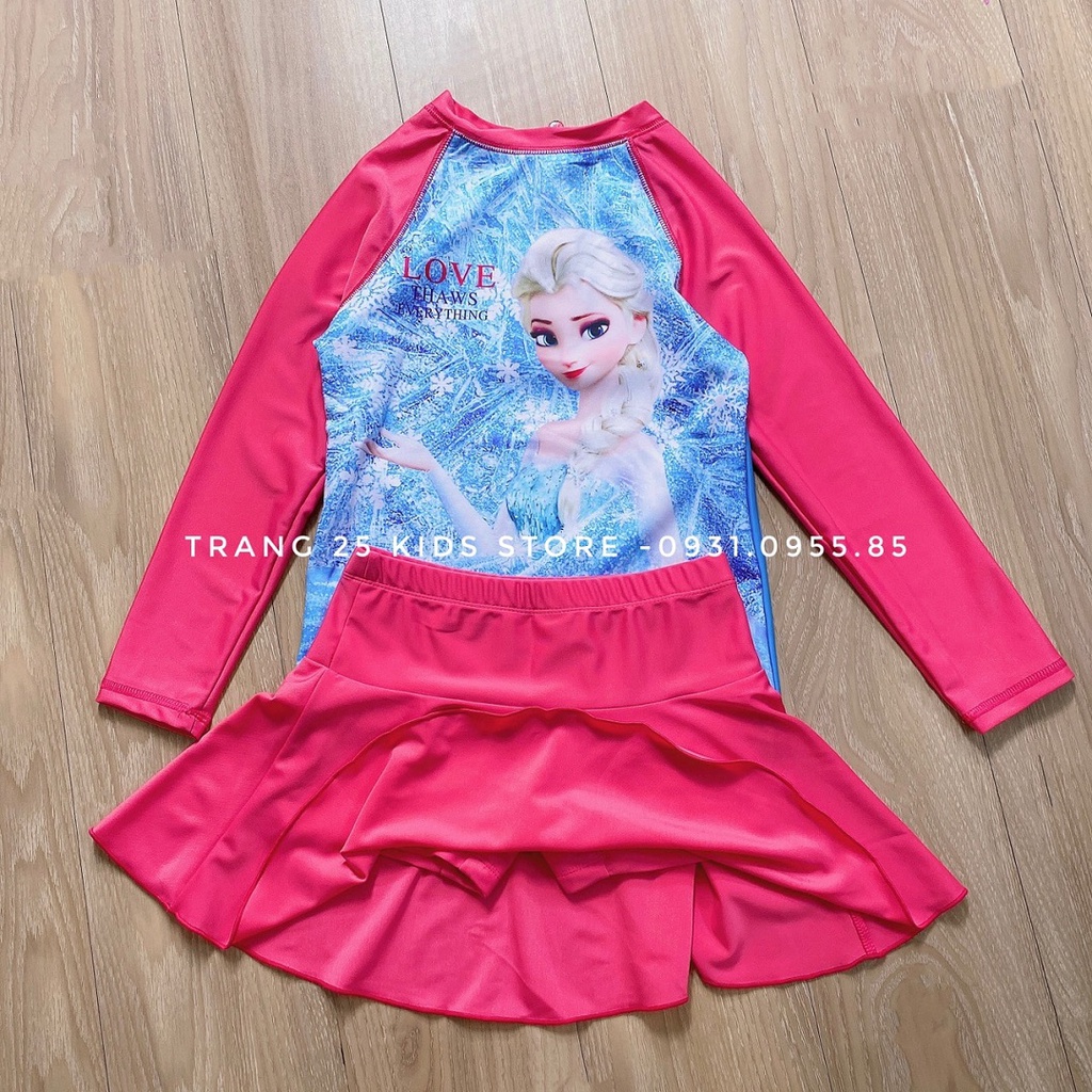 Bộ Bơi Bé Gái Áo Dài Tay và Chân Váy sẵn quần đùi bơi bên trong -Trang 25 kids-SM03