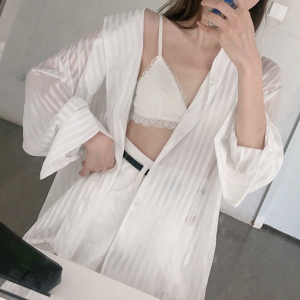 Áo Sơ Mi Tay Dài Dáng Rộng Họa Tiết Kẻ Sọc Thời Trang Pháp Cao Cấp Cho Nữ