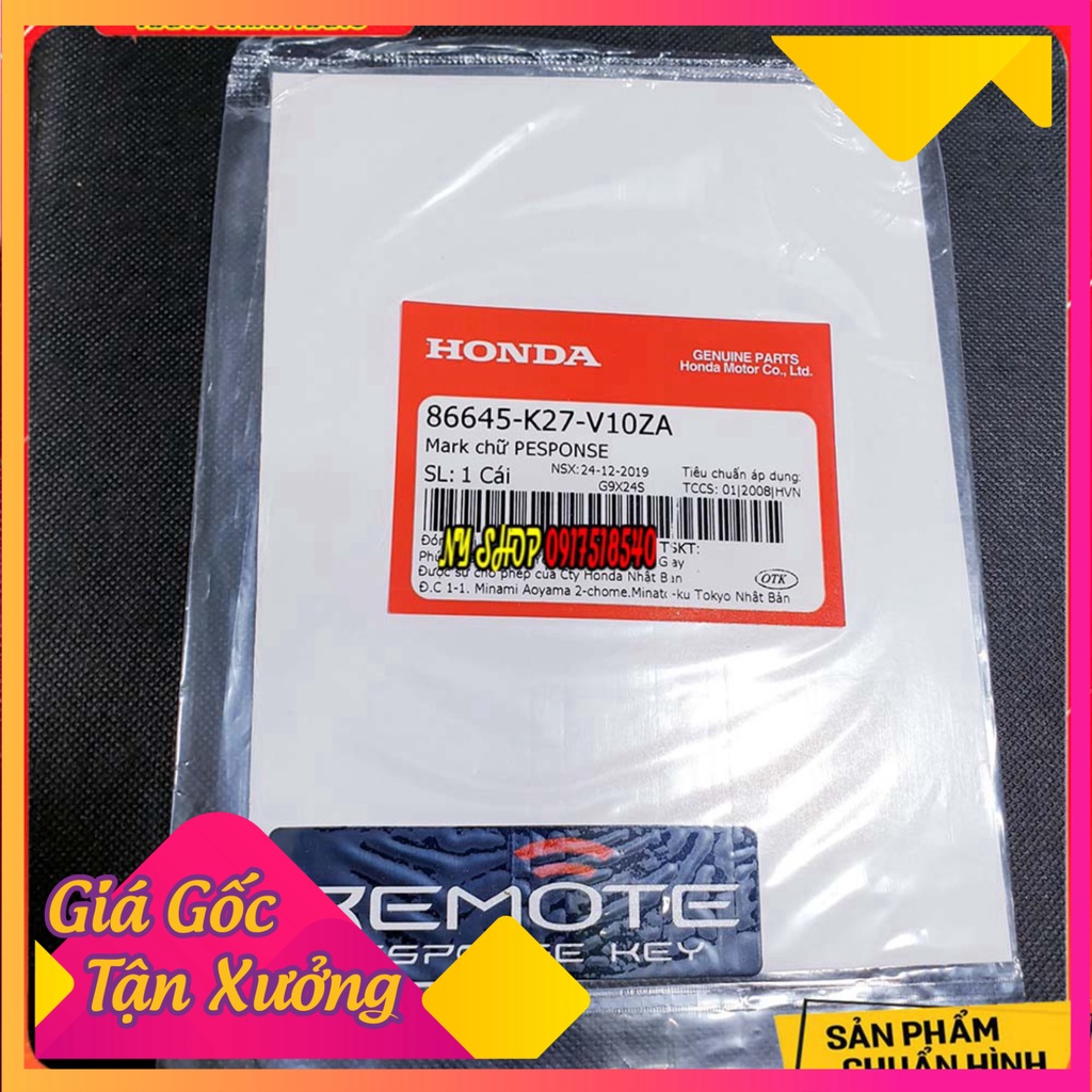 🥇 TEM HONDA CHÍNH HÃNG - TEM THÔNG SỐ REMOTE RESPONSE KEY 🥇 (Ảnh Sp thật)