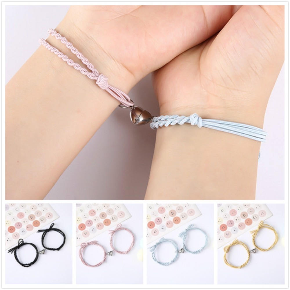 Korean Fashion Accessories Simple Lovers Bracelet  Hair Ornaments Female Students Heart Shape Double Magnetic Absorption Bracelets