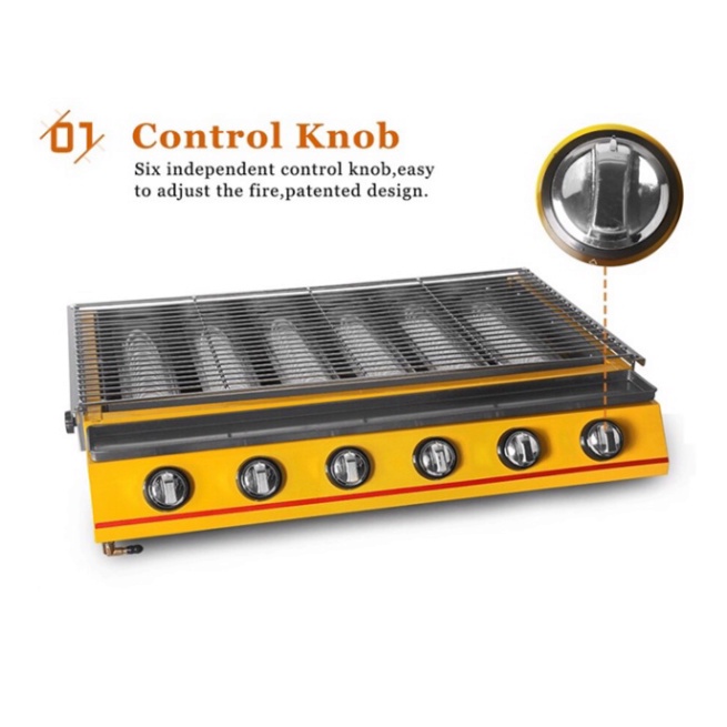 Bếp nướng bbq sử dụng ga 6 đầu đốt, Bếp gas nướng hải sản 6 trụ gas ET-K333