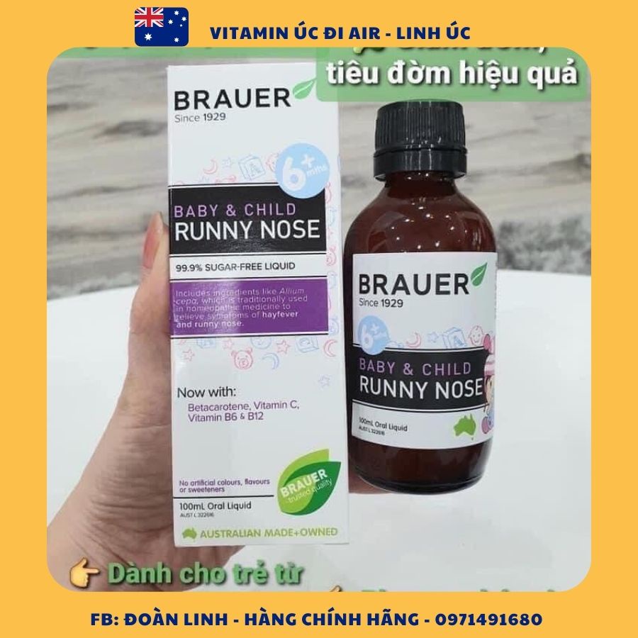 Siro sổ mũi Brauer Runny Nose của Úc cho bé từ 6 tháng tuổi 100ml mẫu mới, Hàng chuẩn úc đi air, Date xa