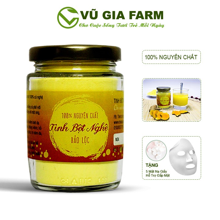 [Mã LTBAUAB14 giảm 7% đơn 99K] Tinh Bột Nghệ Nguyên Chất Bảo Lộc Vũ Gia [100gr-hũ] + Tặng 5 Mặt Nạ Giấy Đắp Mặt