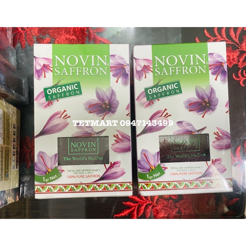 12 hộp mỗi hộp 1gram Nhuỵ hoa nghệ tây hữu cơ Organic Saffron NOVIN thương hiệu nổi tiếng, hàng chính hãng từ Iran 100%