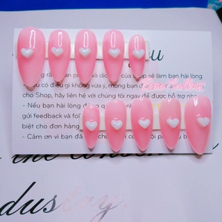 Nailbox móng úp hồng thạch mix charm trái tim hot