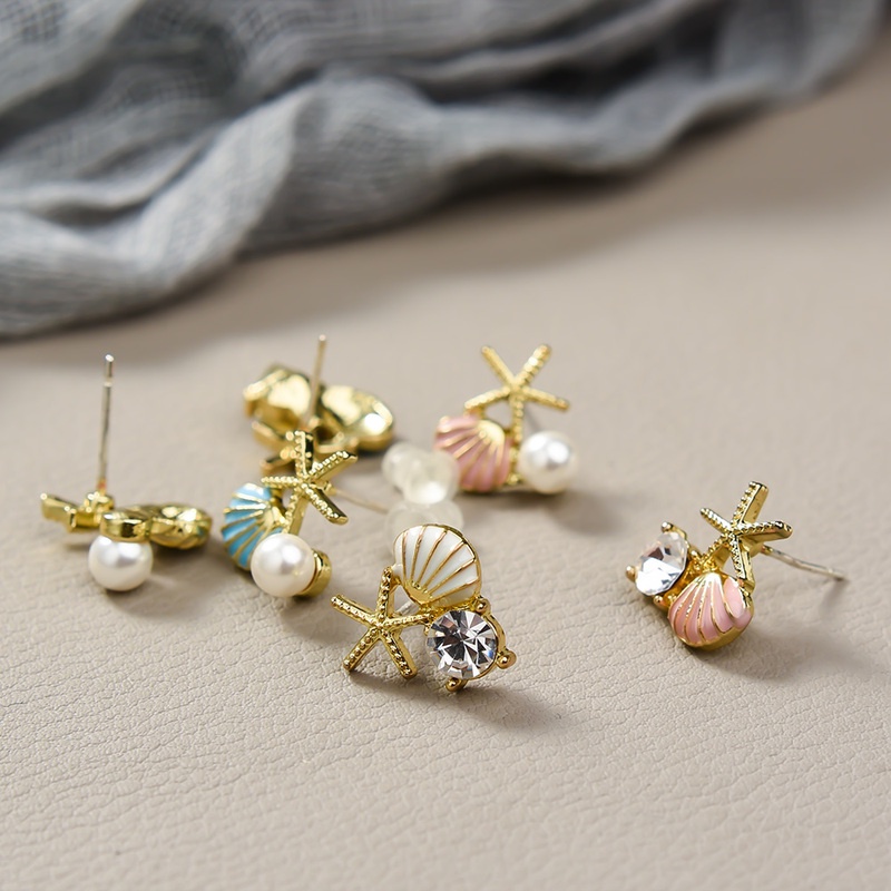 Bông Tai Hình Sao Biển / Vỏ Sò Đính Đá Zircon Ngọc Trai Phong Cách Bohemian Thanh Lịch Thời Trang Cho Nữ