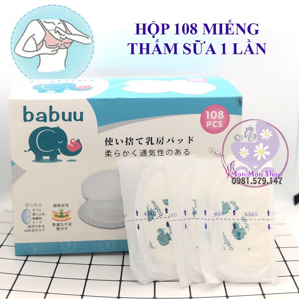 Hộp 24 -108 tấm lót thấm sữa Babuu Nhật Bản dùng 1 lần tiện lợi cho mẹ