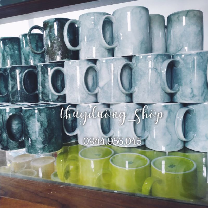 Cốc sứ uống nước quai C màu men đá