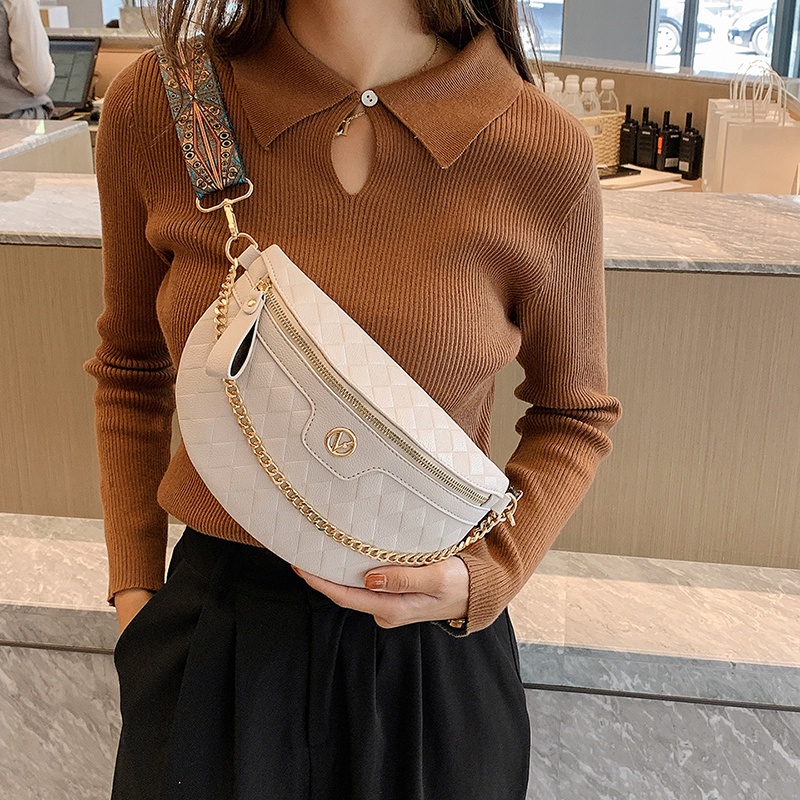 Túi Đeo Chéo Da PU Phối Dây Xích Phong Cách Hàn Quốc Cổ Điển Thời Trang Cho Nữ