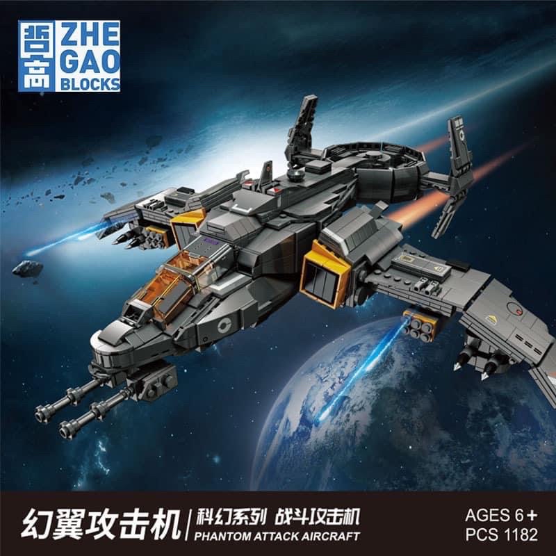 Lego Zhegao Phantom Attack Aircraft bộ lắp ráp chiến đấu cơ bóng ma 1182 chi tiết