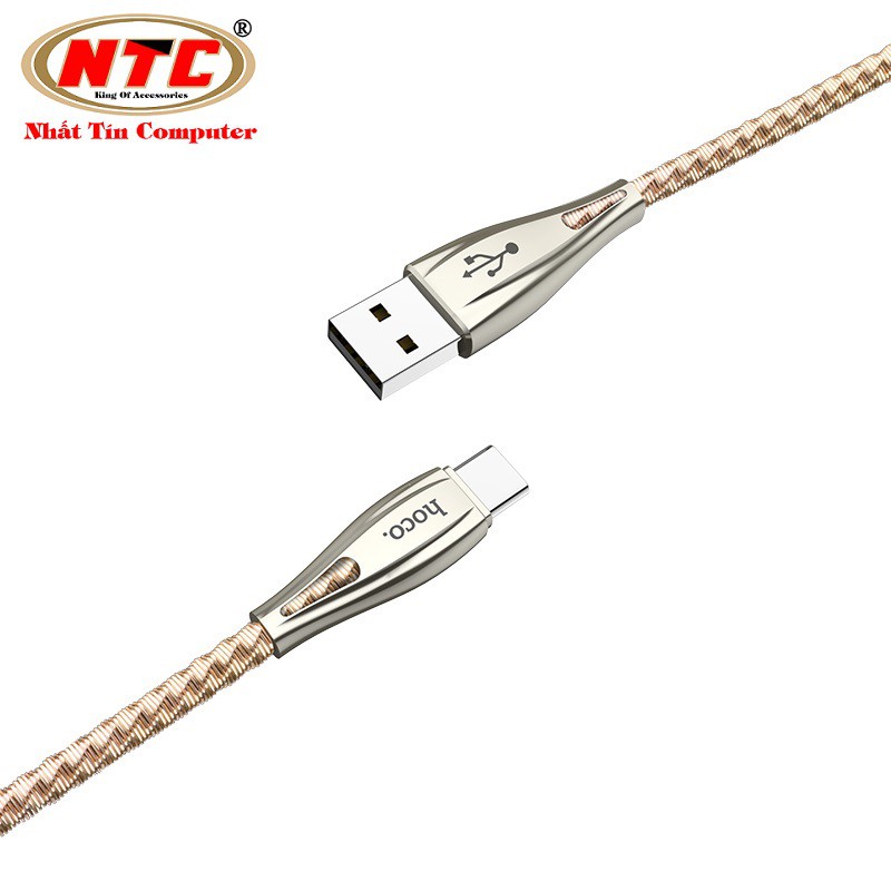 Cáp và truyền dữ liệu Hoco U56 Metal armor cổng Type-C, QC3.0, điện áp 2.4A max, dài 1.2M