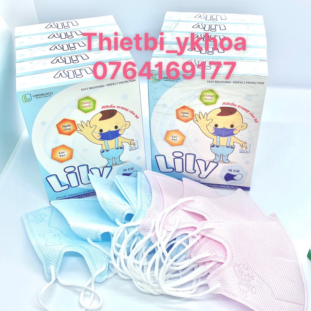 Khẩu Trang Em Bé Lily Liworldco 10 Cái - Khẩu trang cho bé từ 5 tháng tới 5 tuổi THIẾT KẾ 3D CHO EM BÉ HỘP 10 CÁI