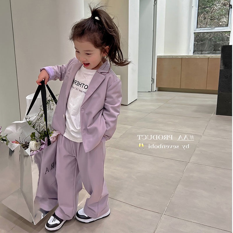 Bộ Áo Khoác Vest + Quần Dài Màu Tím Thời Trang Hàn Quốc 2022 Cho Bé Gái