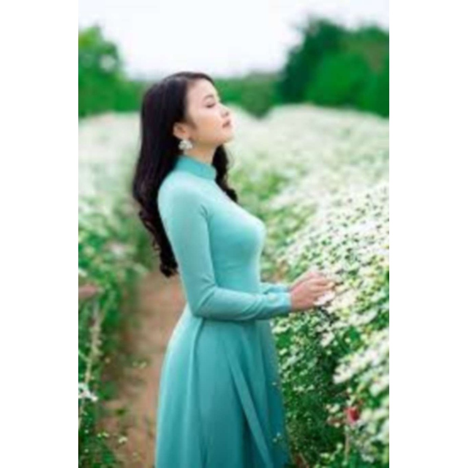 Áo dài truyền thống màu xanh ngọc lụa trơn dịu mát_Minchu