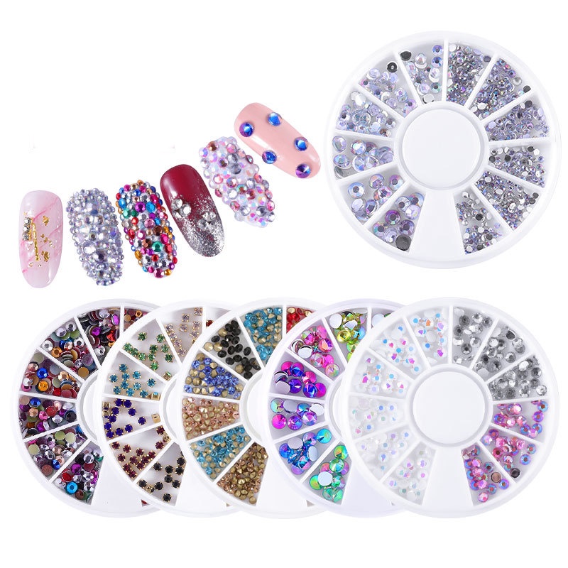 Đá nail đính móng YHB khay mix 12 màu Yapas crytal , đá khối ngọc trai nửa gắn móng trang trí nail siêu sáng